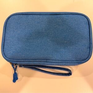 Blue Wristlet Pouch - Compact Cosmetic or Tech Organizer
